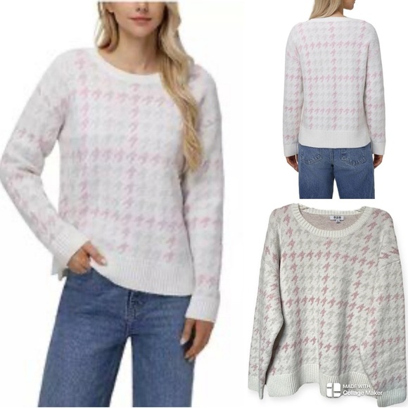 525 America Sweaters - 525 Pink and White houndstooth Sweater